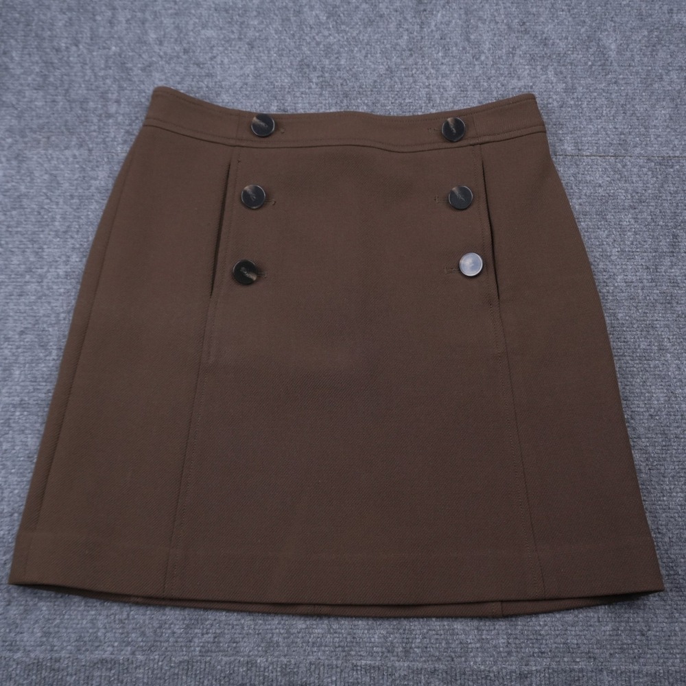 Ann Taylor Skirt Womens 6P Brown Double Breasted Button Front A-Line Mini Petite